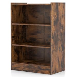 2-Pieces 29.5 in. Tall Brown Wood 3-Shelf Open Bookcase with Adjustable Shelves