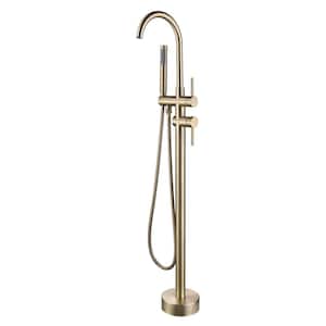 ACA Single-Handle Freestanding Floor Mount Tub Faucet Bathtub Filler with Hand Shower in Brushed Gold