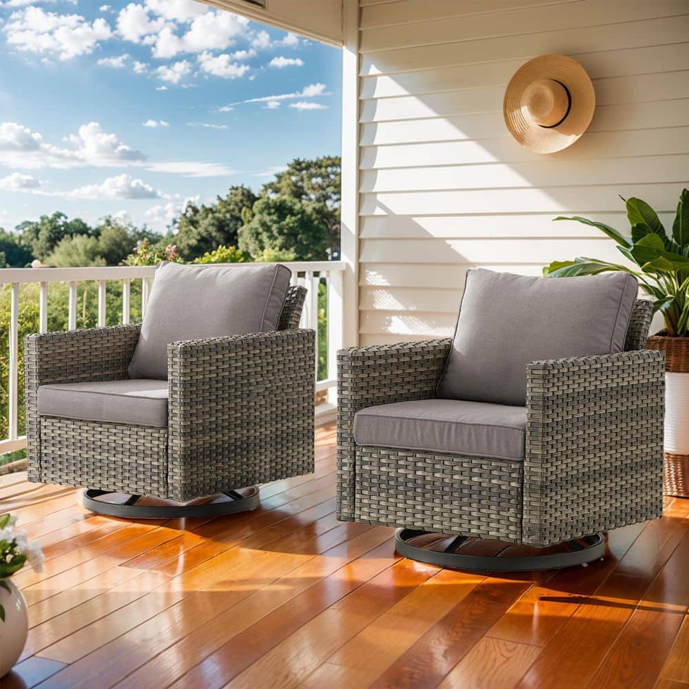 U-Frame Gray Swivel Wicker Outdoor Rocking Chair with Gray Cushions and Glide Function (2-Pack) price history on PriceWatchPro