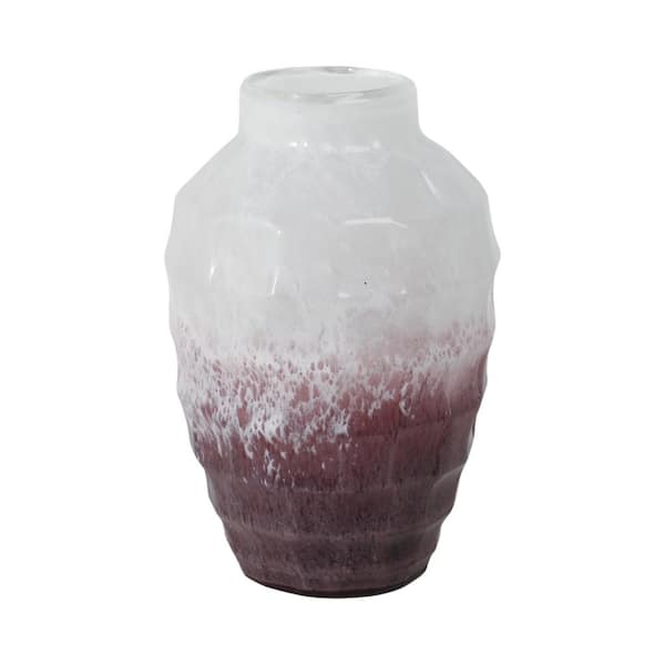 Liv & Skye 12 in. Pink Glass Round Two-Tone Decorative Vase