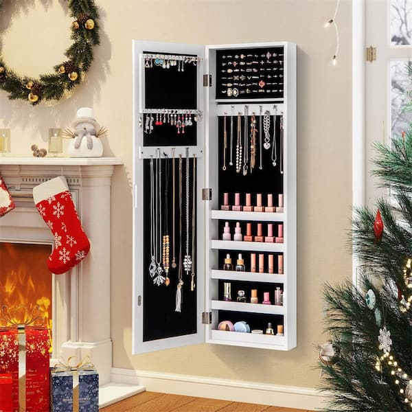 Door Mounted Mirrored Jewelry Cabinet Storage Organizer