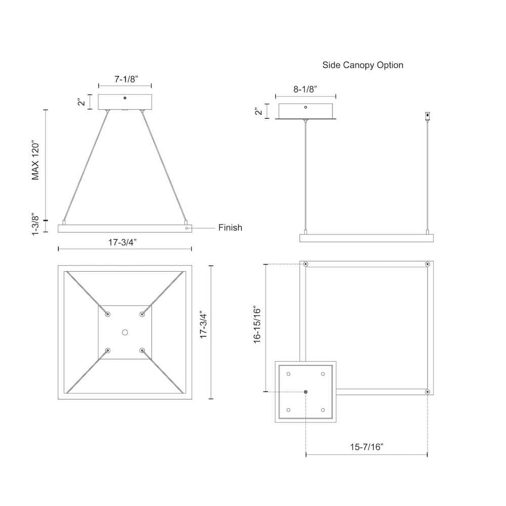 Piazza Airy Black Aluminum LED Square Chandelier