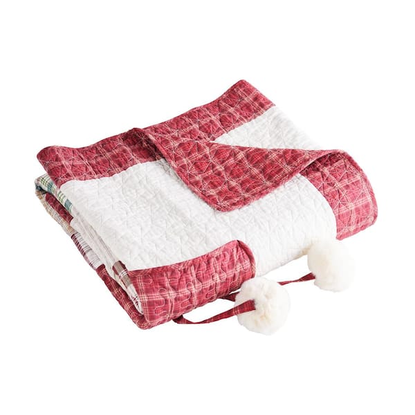 Greenland Home Fashions Jolly Stocking Red Holiday 50 in. x 60 in. Cotton Throw Blanket