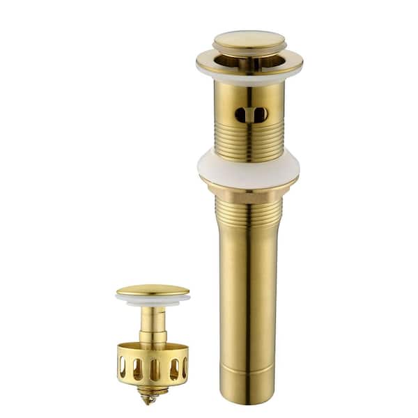GAGALIFE 1-3/8 in. Metal Pop Up Drain Strainer Stopper with Overflow for Bathroom Vessel Sink with Basket in Brushed Gold