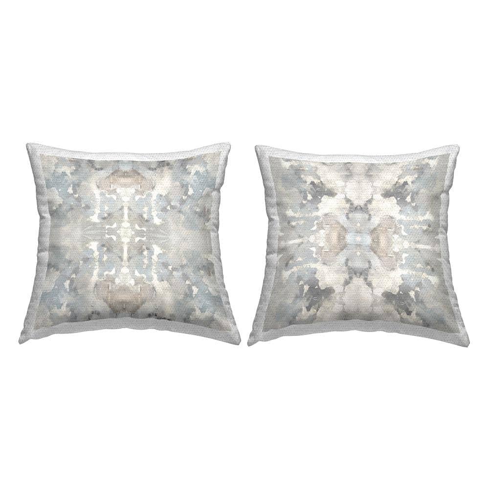 Abstract Grey and Beige Square Outdoor Throw Pillows Set of 2