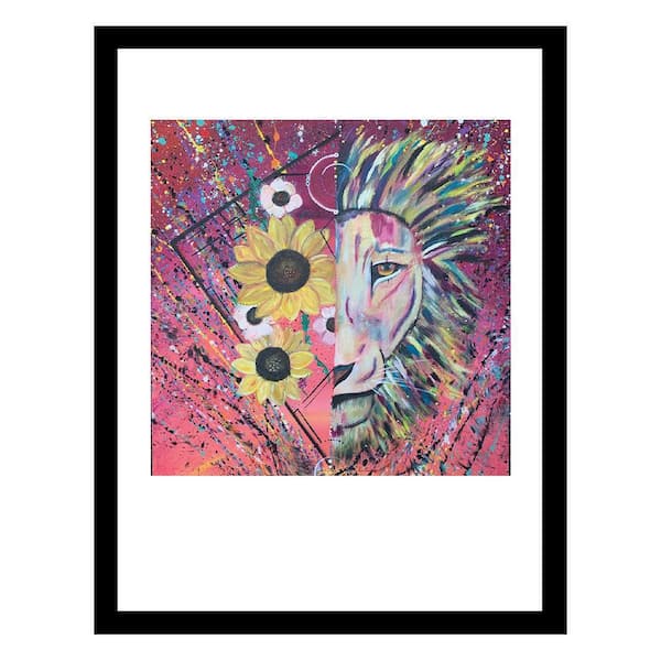 VENICE BEACH Collections Wahl Lion Flower Splatter Design-Pink/Yellow-Framed Print by Sarah Wahl 1 Piece Framed Graphic Print 18 in. x 14 in.