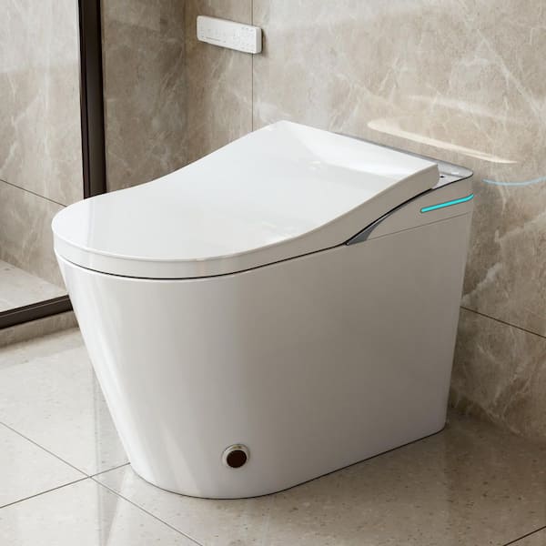 Elongated Smart Bidet Toilet 1.28 GPF for Bathrooms, Toilet with Warm Water Sprayer, Dryer and Heated Bidet Seat in Gray