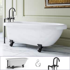 Laughlin 60 in. Acrylic Clawfoot Bathtub in White, Cannonball Feet, Floor-Mount Faucet in Matte Black