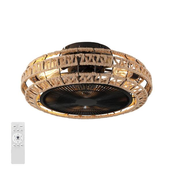 Keazile 18'' Vintage Style Brown 7-Blade Rattan Ceiling Fan with 6