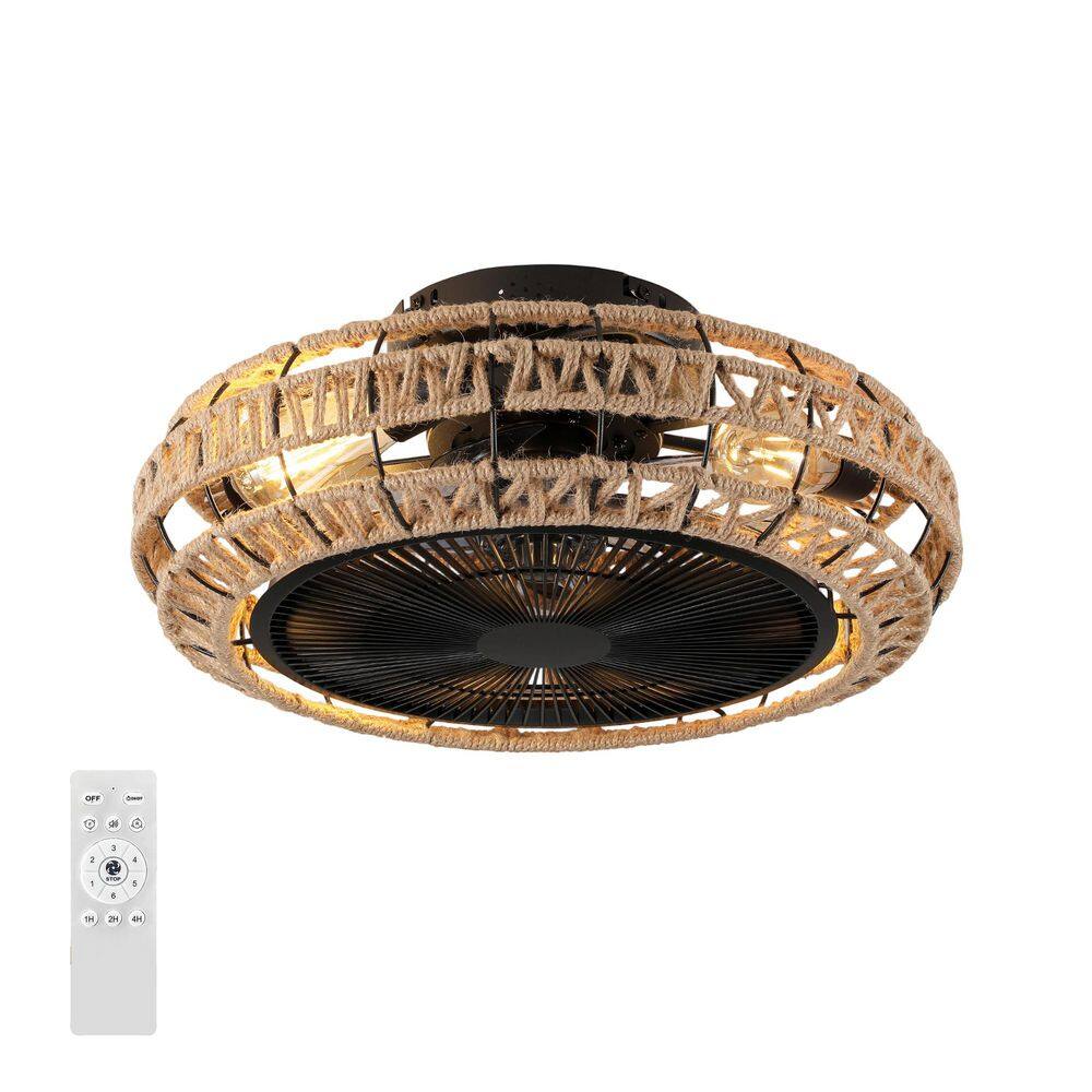 Shinevoy 20 in. Vintage Black Rope Fan Light with Remote