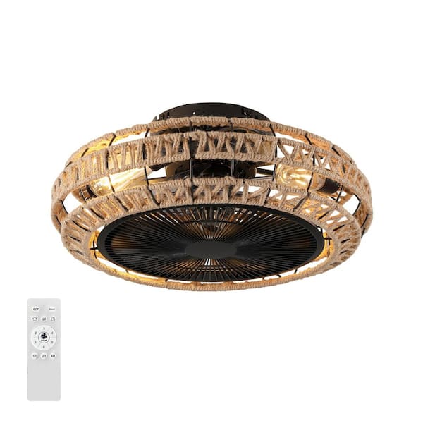 Shinevoy 20 in. Vintage Black Rope Fan Light with Remote, Adjustable ...