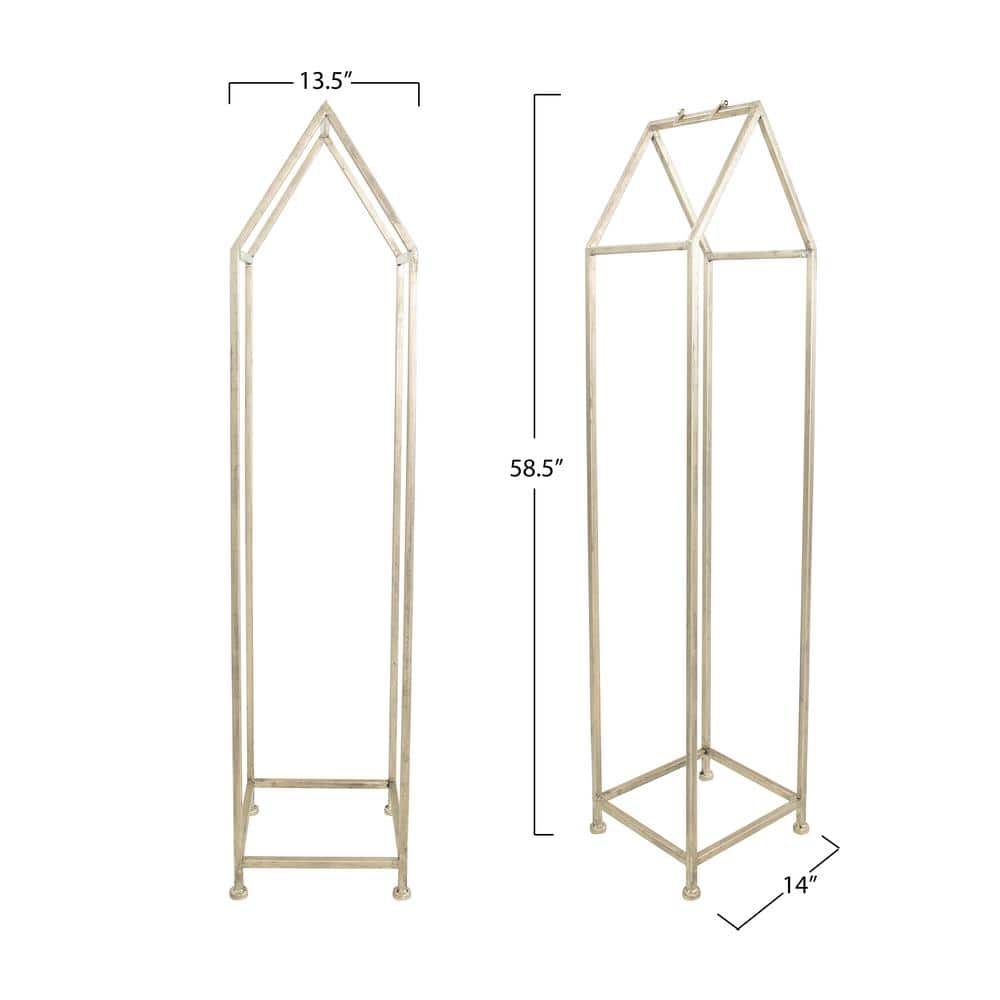 Tall Silver Metal House-Shaped Firewood Rack