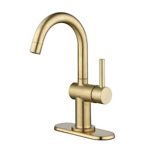 Dorind Single Hole Single-Handle Deck Mount High-Arc Bathroom Faucet in Matte Gold