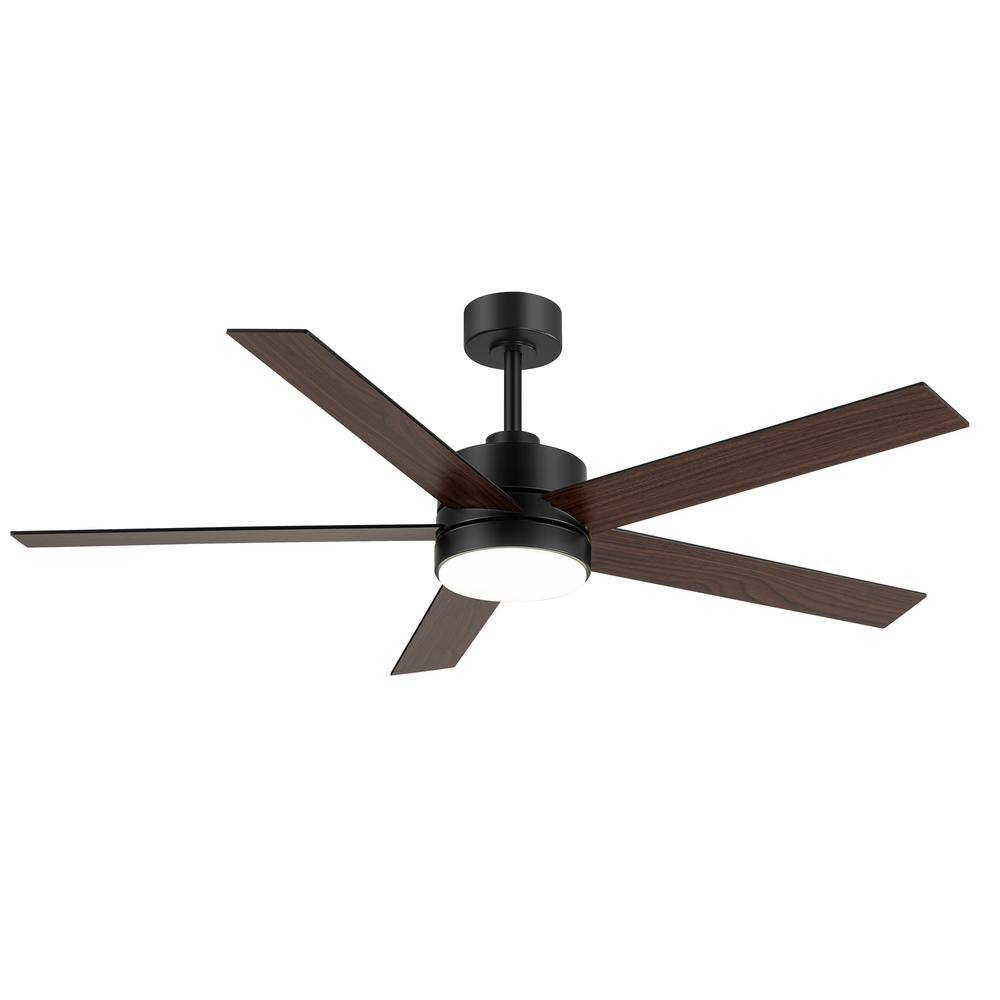 56 in. Indoor Matte Black Large Downrod Ceiling Fan with Adjustable White Integrated LED with 5-Black Blades and Remote price history on PriceWatchPro