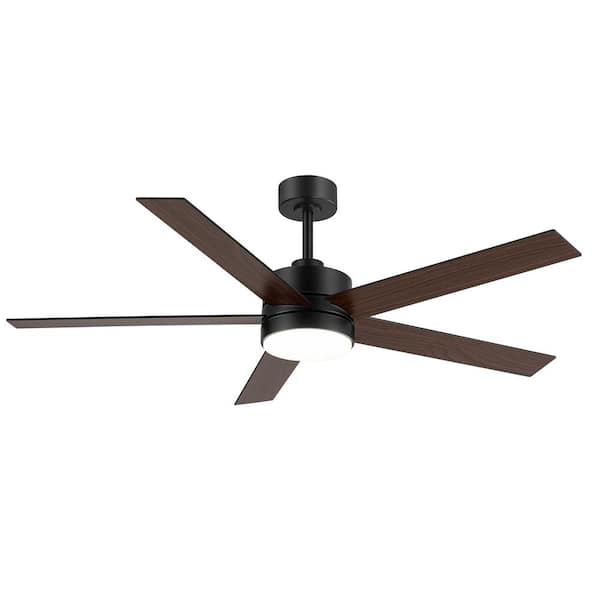 56 in. Indoor Matte Black Large Downrod Ceiling Fan with Adjustable White Integrated LED with 5-Black Blades and Remote