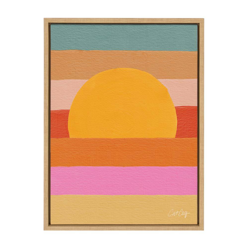Sunset Waves Colorful Canvas Print with Natural Frame