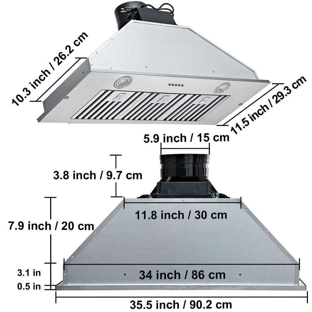 36-Inch Stainless Steel Convertible Insert Range Hood with Charcoal Filter
