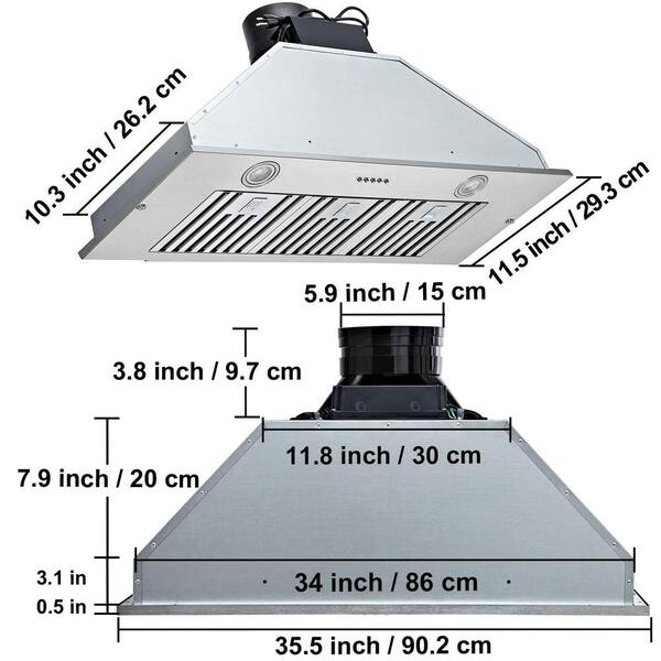 JOEAONZ 30inch Built-in Range Hood 800CFM Kitchen Insert Vent Convertible w/LEDs