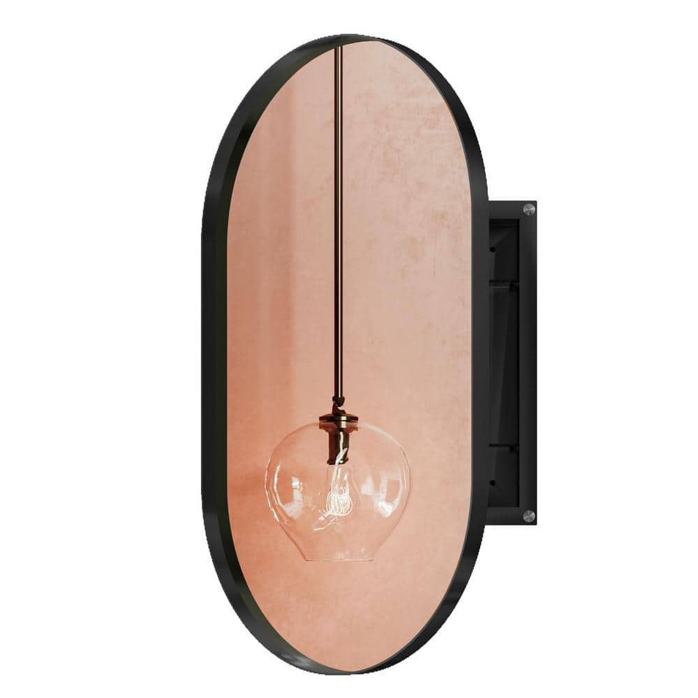 21 in. W x 34 in. H Oval Metal Medicine Cabinet with Mirror in Matte Black, 2 Adjustable Glass Shelves price history on PriceWatchPro