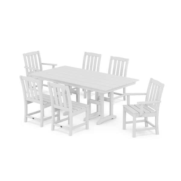 Trex Outdoor Furniture Cape Cod Classic White 7-Piece Farmhouse Plastic Rectangular Outdoor Dining Set