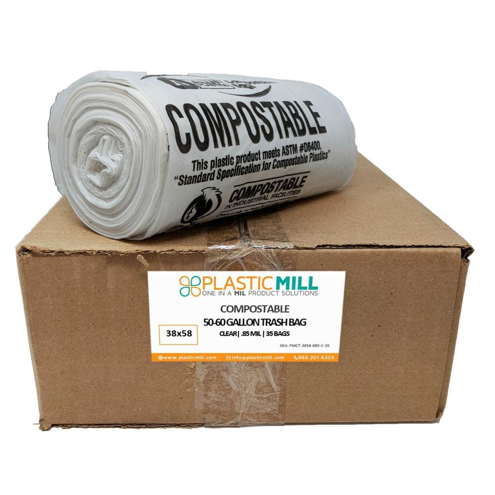 50-60 Gallon Clear Compostable Trash Bags with Tie Closure