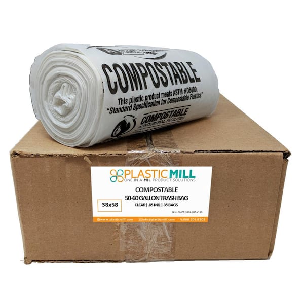 PlasticMill 50 Gal. 0.85 mil 38 in. x 58 in. Clear Compostable Bags (35-Case)