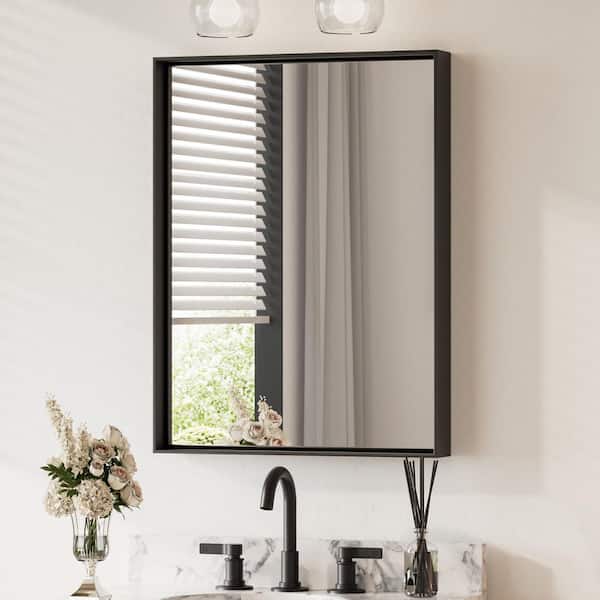 24 in. W x 32 in. H Rectangular Framed Black Mirrors for Bathroom Wall Square Corner Bathroom Vanity Mirror Over Sink
