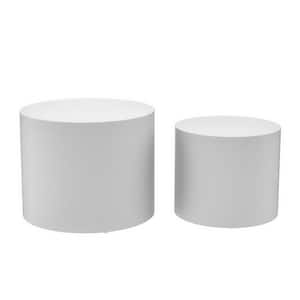 White MDF Round Outdoor Coffee Table Nesting Table for Living Room, Office, Bedroom (Set of 2)