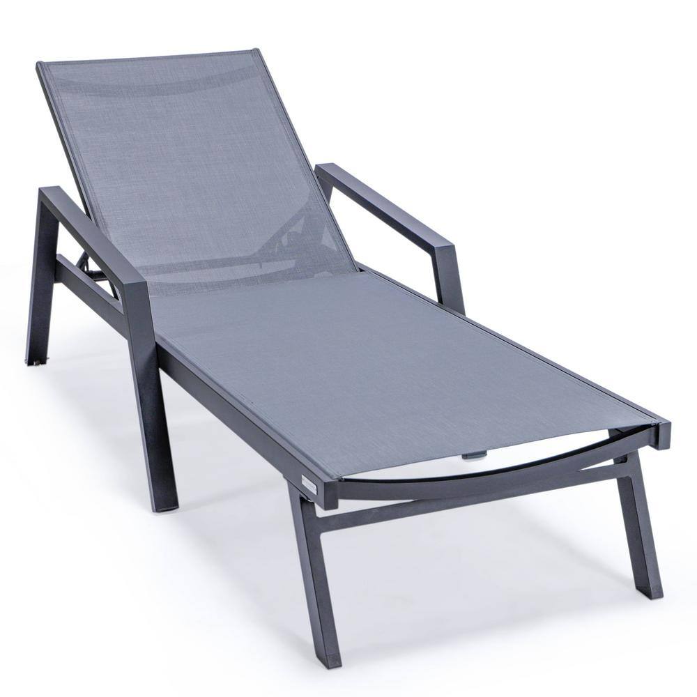Marlin Black Aluminum Chaise Lounge Chairs with Fire Pit Table Set