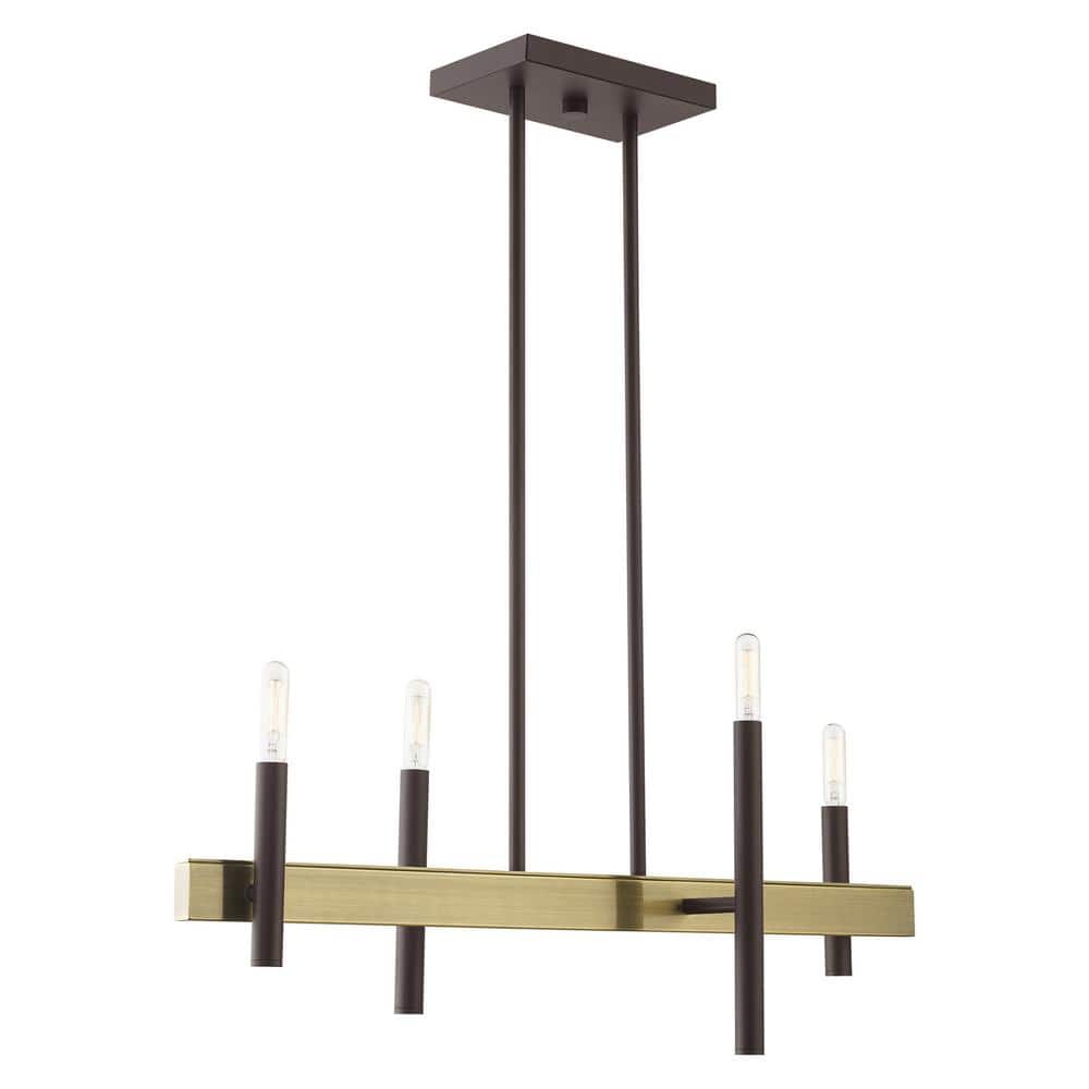Elegant Bronze & Crystal 4-Light Chandelier with Antique Brass Accents