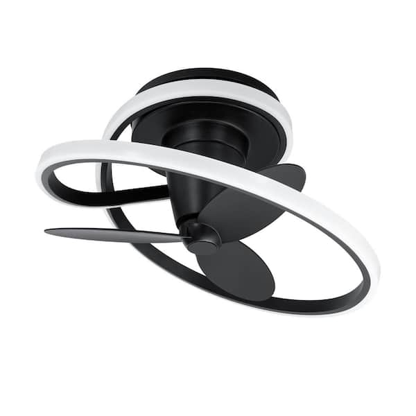 Veloce 28 in. Smart Indoor Flush Mount Black Ceiling Fandelier Plus Selectable CCT Integrated LED Plus Remote