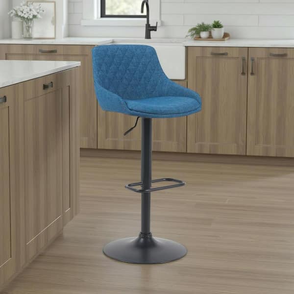 Anibal Adjustable Counter Height Blue Upholstered Swivel Barstool