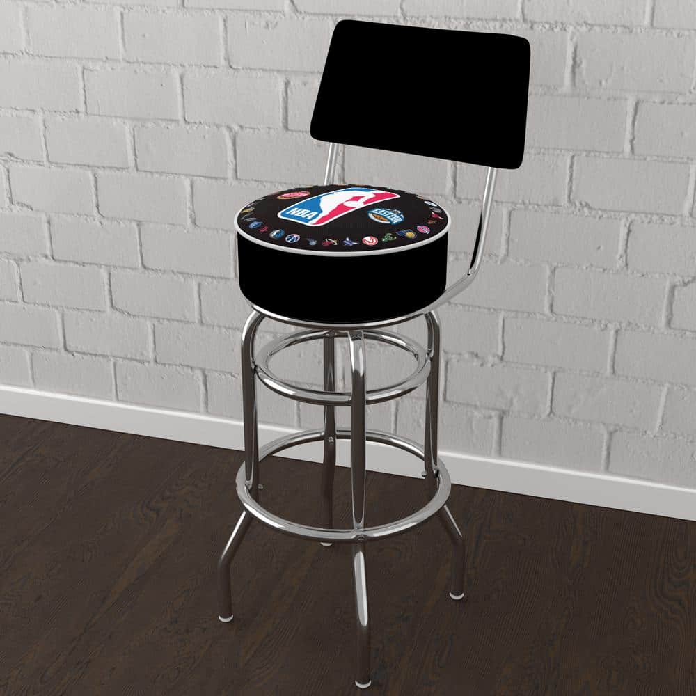NBA Logo with All Teams 31 in. White Low Back Metal Bar Stool with Vinyl Se