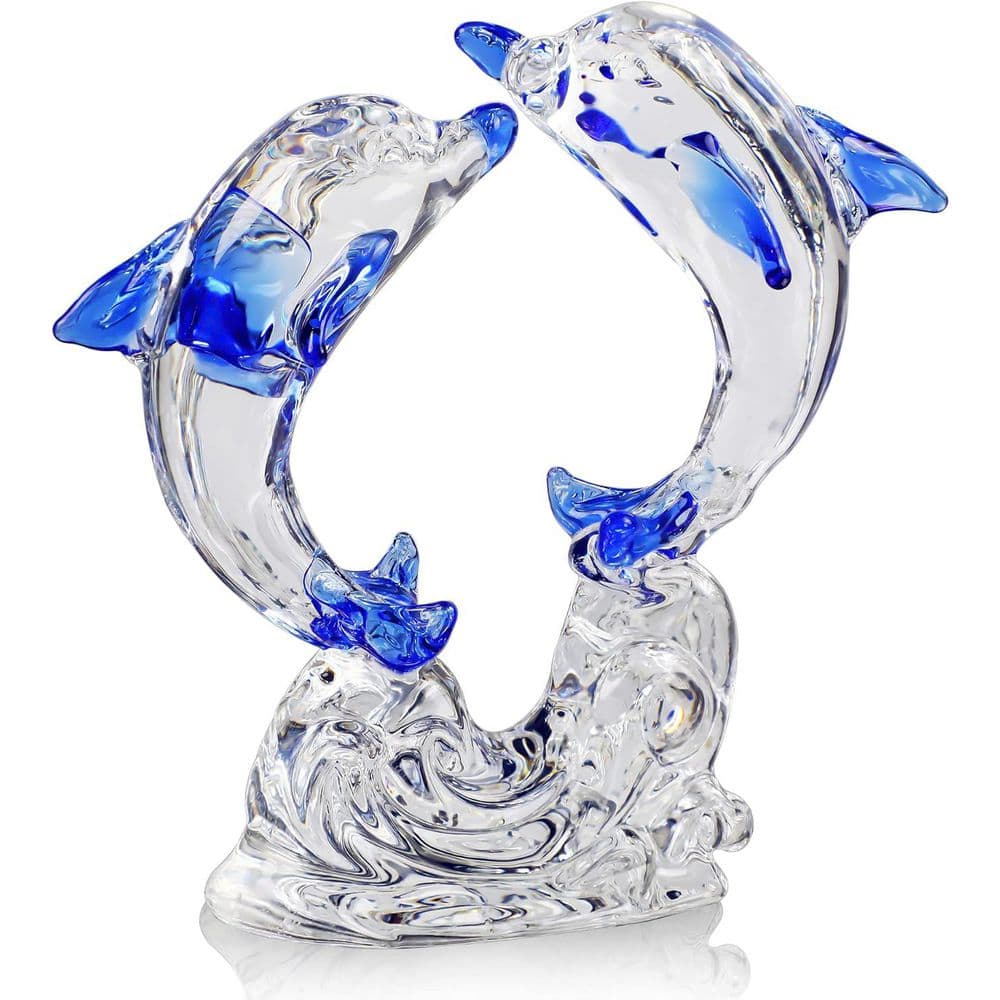 Clear 3.9 in. x 3.7 in. Crystal Glass Dolphins Figurines