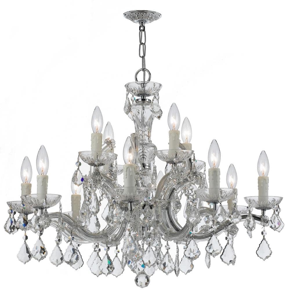 Polished Chrome and Crystal 12-Light Candle Chandelier