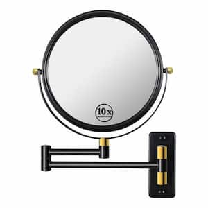 8 in. W x 12 in. H 1x/10x Magnifying Mirror Wall-Mount Bathroom Makeup Mirror in Black, 360° Swivel with Extension Arm