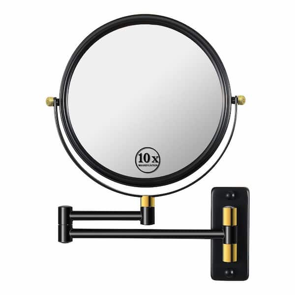 Amucolo 8 in. W x 12 in. H 1x/10x Magnifying Mirror Wall-Mount Bathroom Makeup Mirror in Black, 360° Swivel with Extension Arm