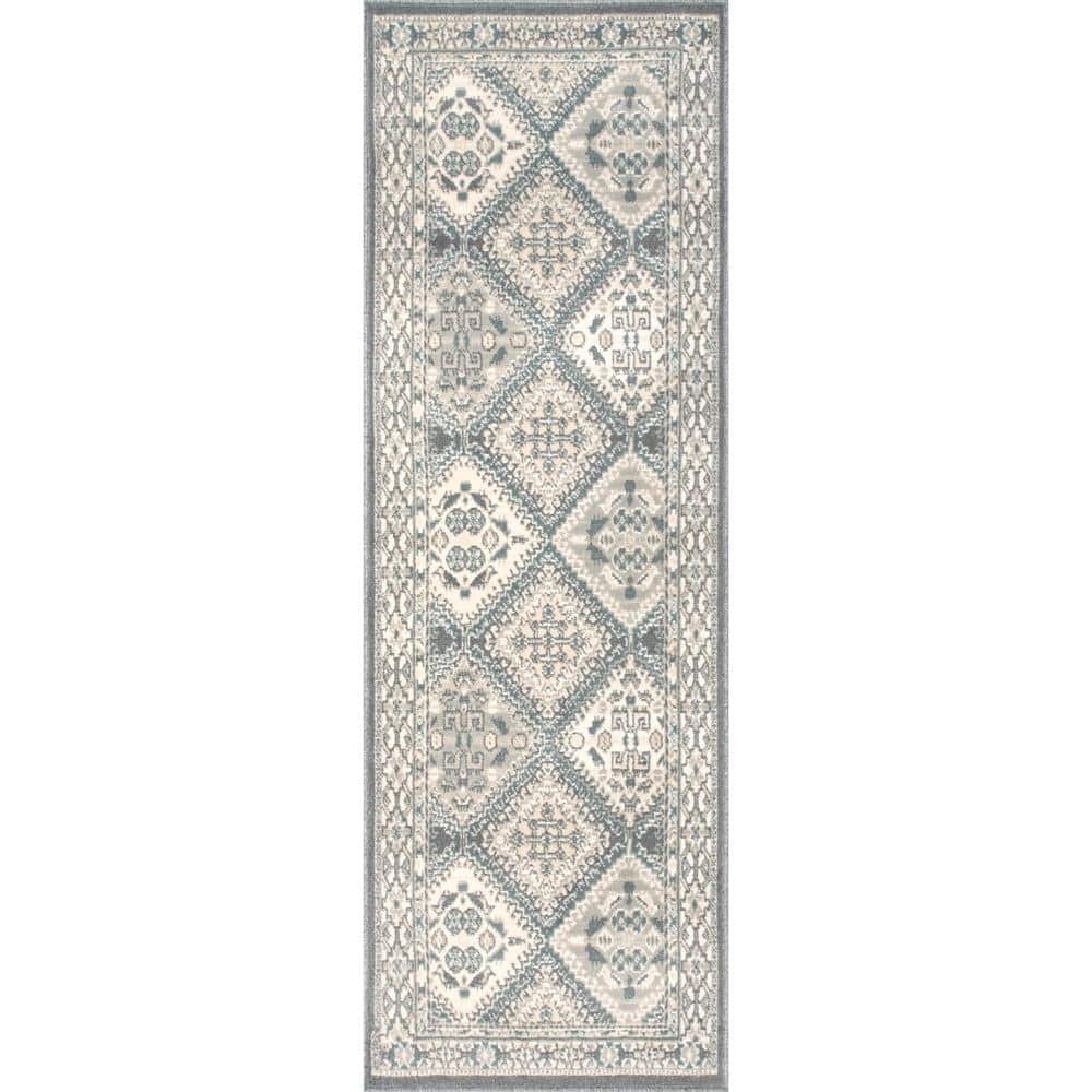 nuLOOM Becca Vintage Tiles Charcoal 3 ft. x 8 ft. Indoor Runner Rug ...