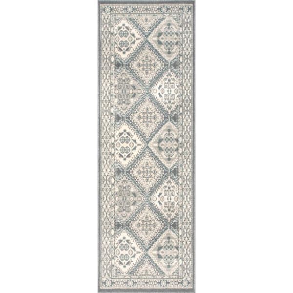 Becca Vintage Tiles Charcoal 3 ft. x 8 ft. Indoor Runner Rug
