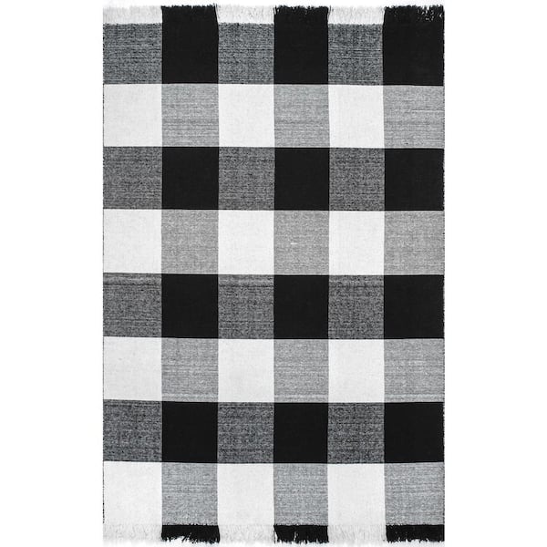 nuLOOM Fay Buffalo Plaid Fringe Black 8 ft. x 10 ft. Indoor Area Rug