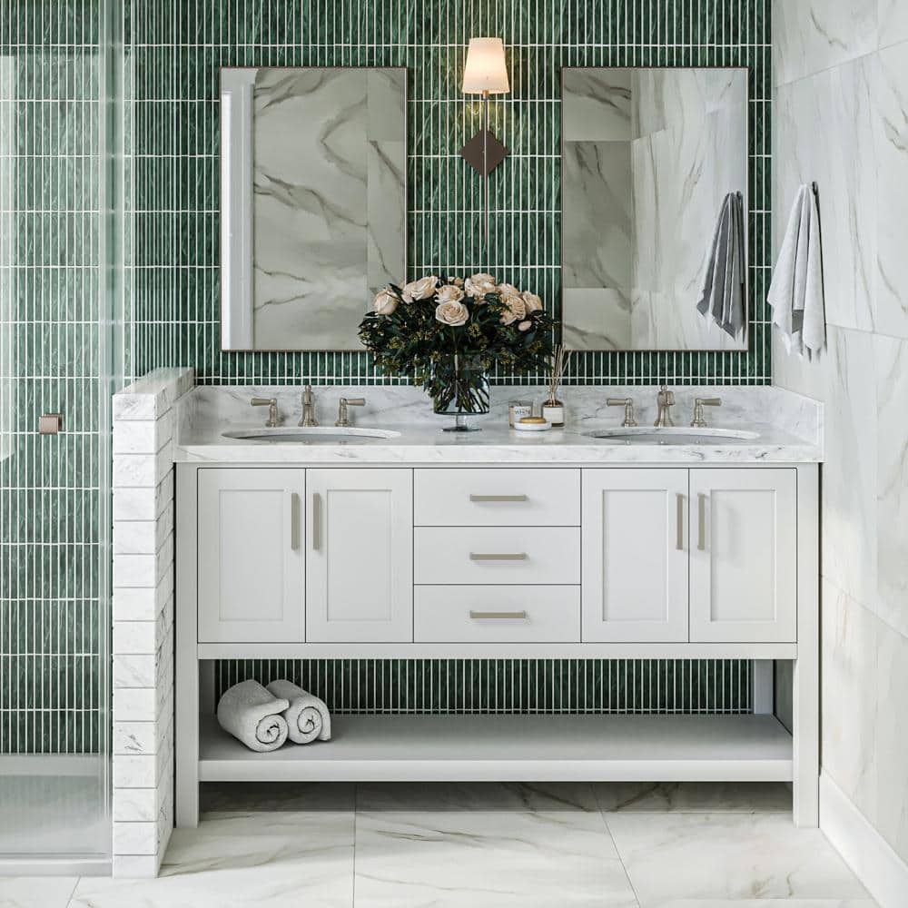 60'' White Double Freestanding Bathroom Vanity Base