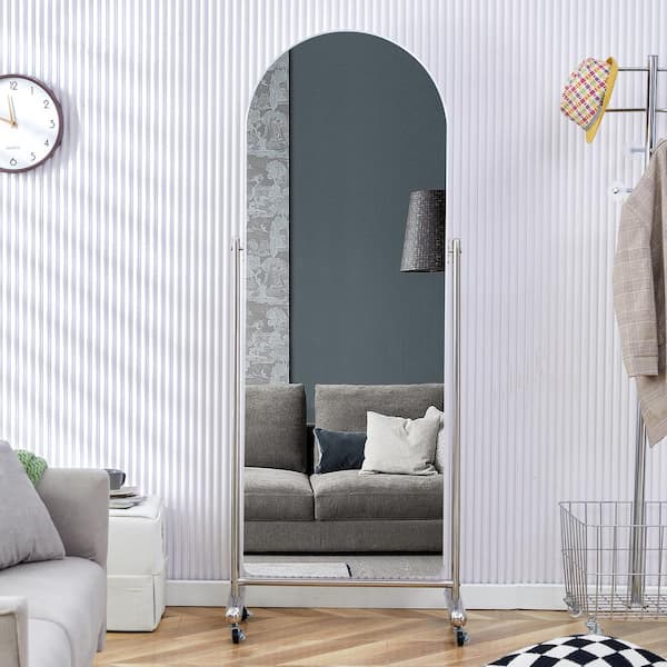 Unbranded Silver 27.5 in. W x 69.2 in. H Oval Metal Full Length Mirror with Pulley For Clothing Store, Bedroom Foyer
