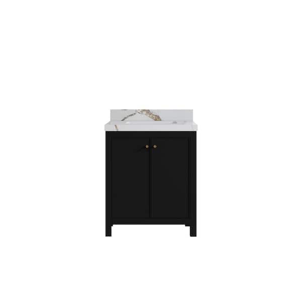 Willow Collections Chicago 30 in. W x 22 in. D x 36 in. H Single Sink Bath Vanity Center Black with 2 in. Calcutta Gold Qt. Top