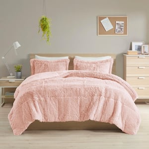 Leena 2-Piece Blush Textured Shaggy Long Fur Polyester Twin/Twin XL Comforter Set