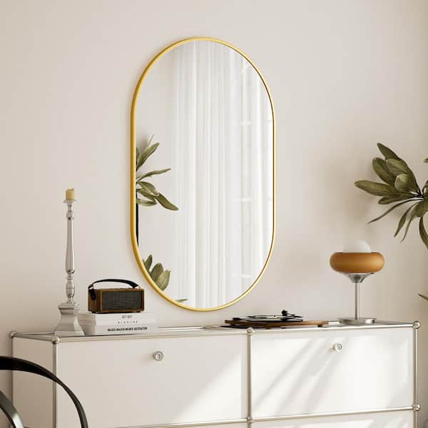 Morden Gold 17 in. W x 30 in. H Oval Aluminum Alloy Frame Vanity Wall Mirror