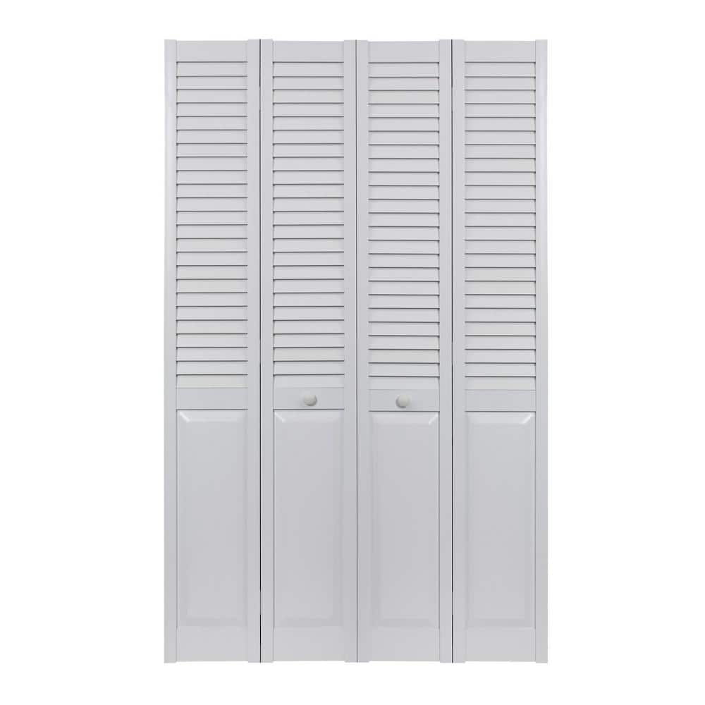 60 in. x 80 in. Seabrooke Louver Over Panel White Hollow Core PVC Vinyl ...