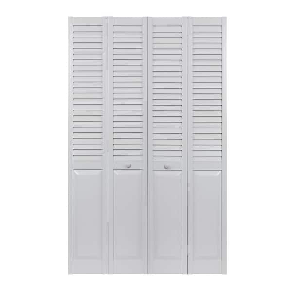 60 in. x 80 in. Seabrooke Louver Over Panel White Hollow Core PVC Vinyl ...