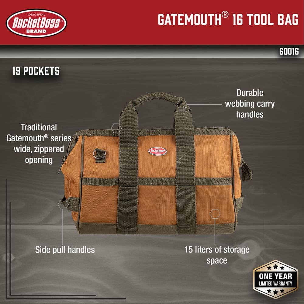 Brown and Green 16" Polyester Tool Bag with Pockets