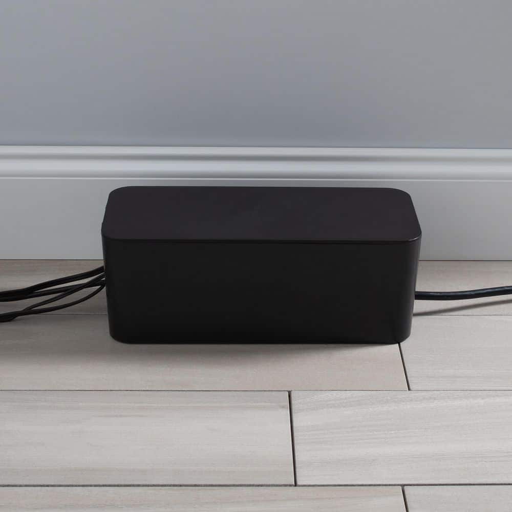 Black Rectangular Lidded Cable Organizer Storage Bin Set
