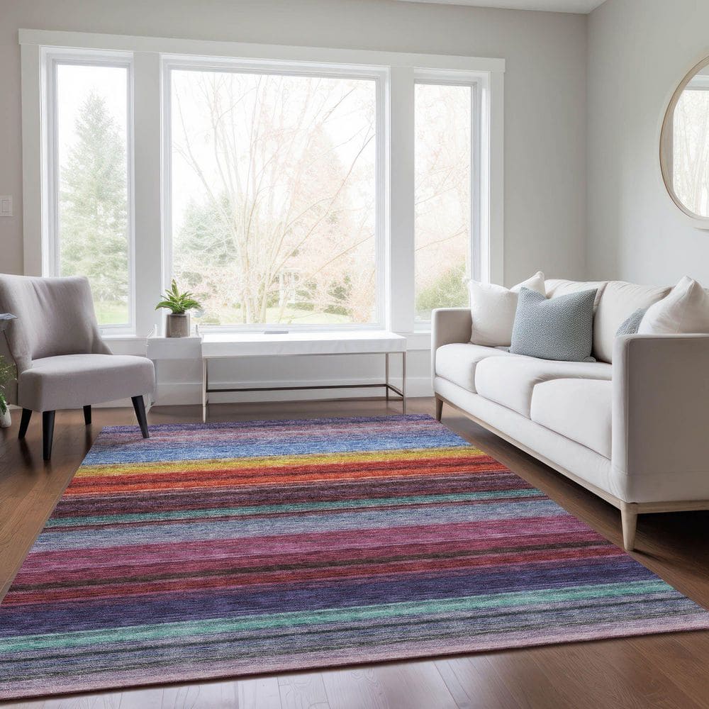 Lavender Multi-Stripe Flat Woven Synthetic Indoor/Outdoor Rug 5' x 7'